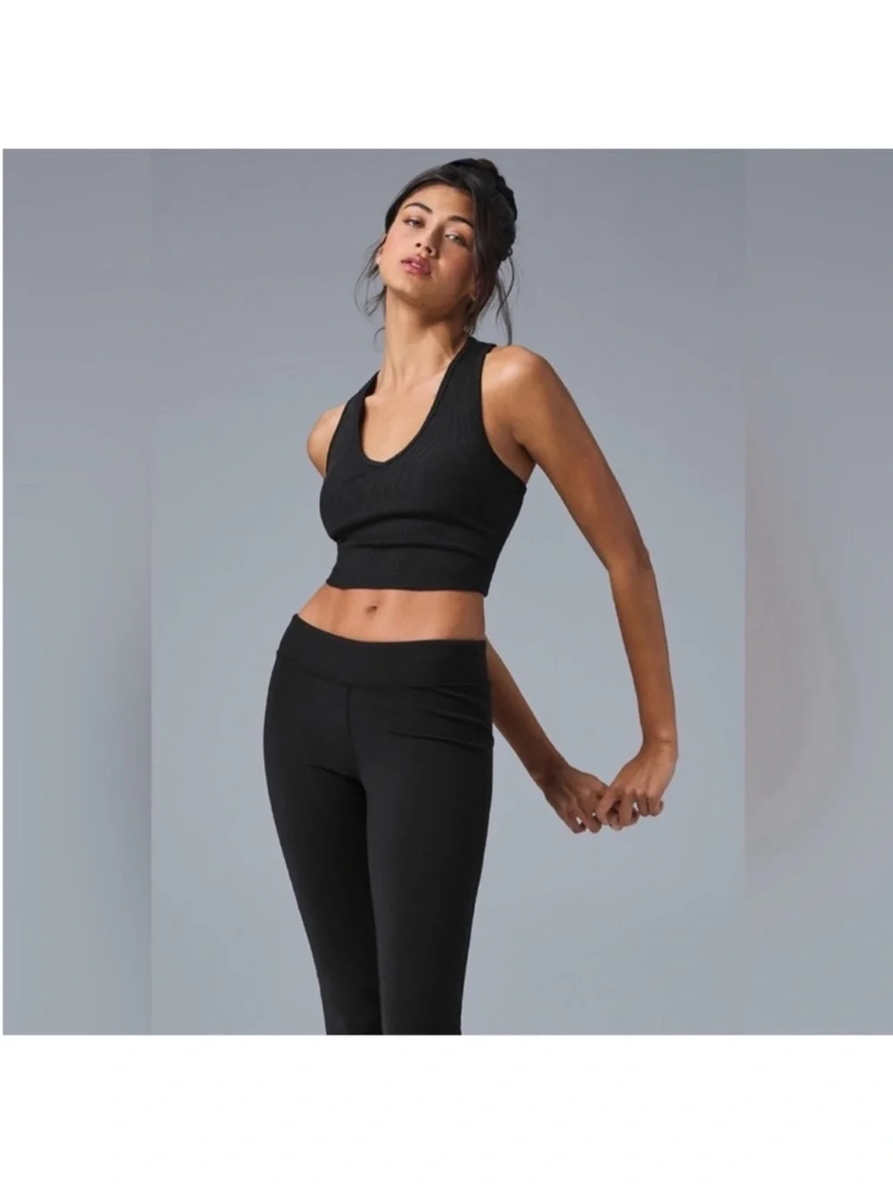 Alo Yoga Goddess Ribbed Cropped Racerback Tank Top Black Sz XS 2-4 W9565R